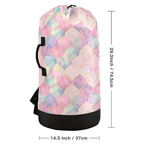 Washable Laundry Bag Backpack Large Dirty Clothes Bag With Adjustable Shoulder Strap Handles, Pink Watercolour Geometrical Extra Laundry Heavy Duty Drawstring Bag For Travel College Grey Camping #TOP6