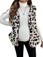 GORGLITTER Damen Schwangeren Westen Teddyjacke Ärmellose Leoparden Westejacke Leicht Teddy Fleecejacke mit Knöpfleite Herbst Outfit Khaki L