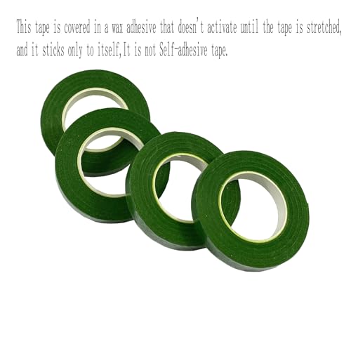 zYoung 4 Rolls Floral Tape 1/2inch Flower Tape Dark Green Floral Tape for Bouquets Floral Arranging Stem Wrap Craft - Thumbnail 6
