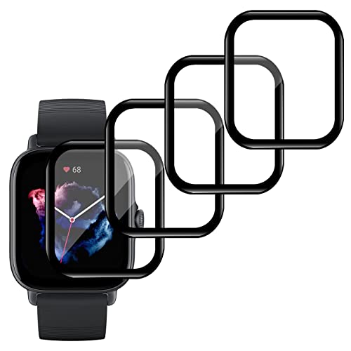 [4 Pack] Protector Pantalla Compatible con Amazfit GTS 3 3D Cobertura Completa, HD Clear TPU Pantalla Saver Protector, Sin Burbujas, Anti-Scratch Película, Sensible al Tacto