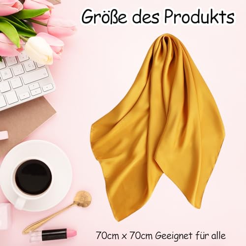Bliceon Damen Seidentuch aus leichter Seide, Eleganter Seidenschal, Bandana, Halstuch und Kopftuch, Geschenk für Frauen, Vielseitiges Seidenschal (Gelb)