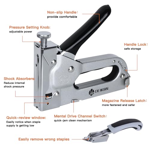 Image of Upholstery Staple Gun Heavy Duty, DEWBIN 4 in 1 Stapler Gun with 2000 Staples, Manual Brad Nailer Power Adjustment Furniture Stapler Gun for Wood, Carpentry, Decoration DIY Staple Gun