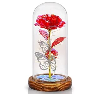 S SIVERY Mothers Day Rose Gifts for Women – Colorful Artificial Flower Red Rose Glass Rose in Dome, Mom Gifts from Daughter Son – Anniversary Birthday Gifts for Girlfriend, Valentines Gifts for Wife