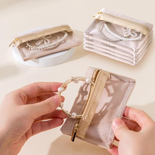 Organizador de joias de 6 peças, bolsa de joias de viagem com zíper, bolsas de veludo para mulheres