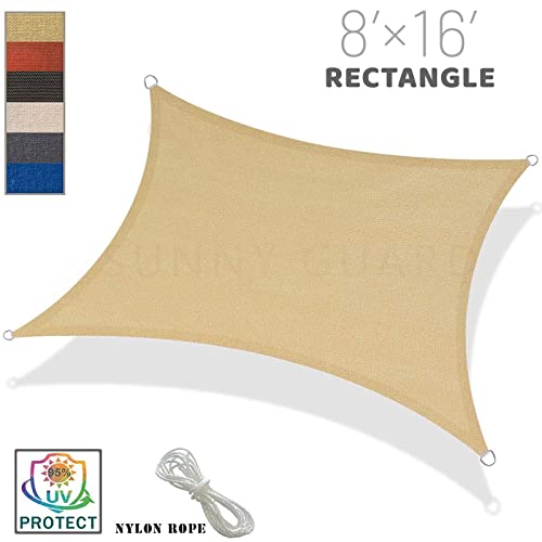 Sunny Guard Sun Shade Sail 8' X 16' Rectangle Sand Uv Block Sunshade For Backyard Yard Deck Patio Garden Outdoor Activities And Facility #TOP6