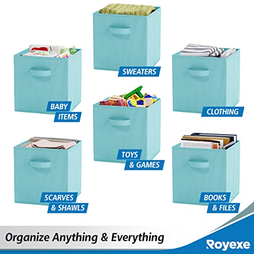 Storage Cubes - 11 Inch Cube Storage Bins (Set Of 8). Fabric Cubby Organizer Baskets With Dual Handles | Foldable Closet Shelf Organization Boxes (Blue) #TOP4