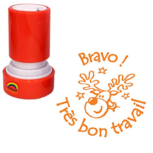 Bravo ! Très bon travail Tampon Encreur Enseignant - Orange 22mm, Re-éncrable