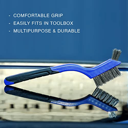 Lavaxon Wire Brush Set 3Pcs - Nylon/Brass/Stainless Steel Bristles with Curved Handle Grip for Rust, Dirt & Paint Scrubbing with Deep Cleaning – 7 Inches (Blue) by Lavaxon - Image 5