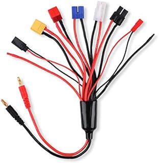 8 in 1 Charger Adapter Connector Splitter Cable for RC Lipo Battery Multi Charger to 4.0mm Banana Plug for TRX, for Tamiya, EC3, JST, Futaba, XT60, T- Dean,DIY Bare Wire
