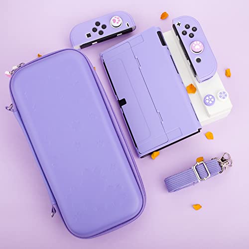 9 In 1 Carrying Case For Nintendo Switch Oled, Gldram Cute Accessories Kit With Travel Case, Hard Pc Cover, Glass Screen Protector, Thumb Grip Caps, Wrist Band, Shoulder Strap For Girls - Purple #TOP5