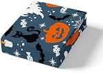Feelyou Décorations d'Halloween Ensemble de feuille Queen Size Bat Pumpkin Ensemble de lit pour enfants Adolescents Festival des adultes Fantôme Thématique Fitted Feuille Vintage Bleu Ensemble de draps,Aucune feuille supérieure