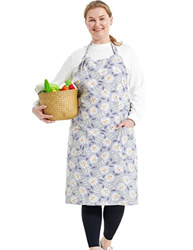 Cotton Linen Baking Plus Size Aprons for Women with Pockets Kitchen Cooking Flower No.23