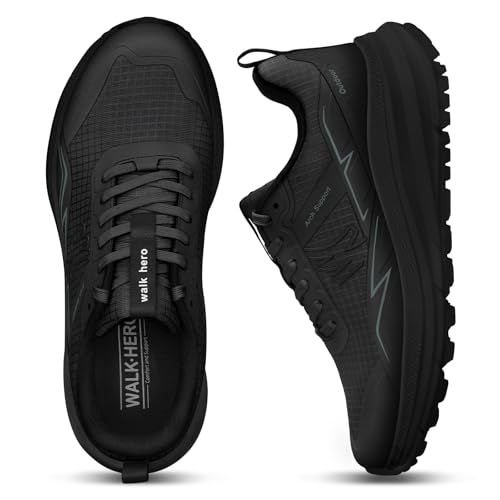 Mens Hiking Shoes for Plantar Fasciitis, Waterproof Walking Shoes for Men with Arch Support, Lightweight Mens Sneakers for Cushioned Comfort (Black, 11)