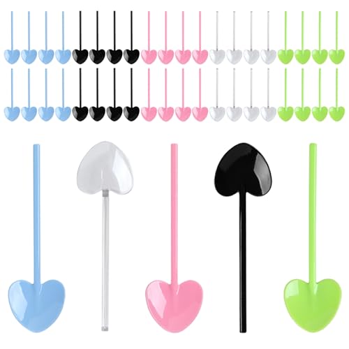 Mini Cuillères De Dégustation Réutilisables, 100 Pièces Mini Cuillère Verrine Plastique Forme De Cœur Mini Cuillèress De Dégustation Pour Desserts, Pudding,...