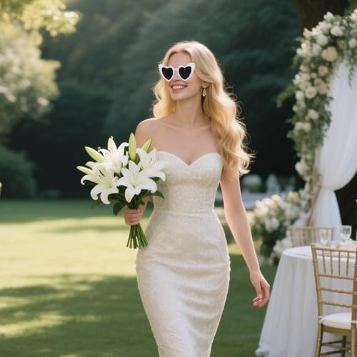 White Heart Pearl Bride Sunglasses for Women Wedding, Bride to Be Gifts Bachelorette Party Glasses, Engagement Decorations4