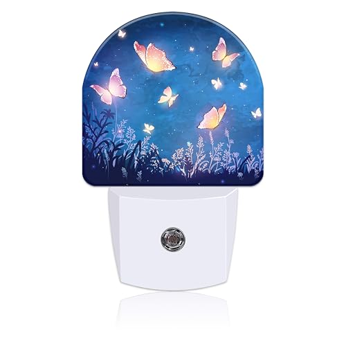 Image of Glowing Butterflies Flying in Garden Night Light Plug into Wall with Dusk to Dawn Sensor Cute Nightlight for Kid Girls Boys Women Men Room Decor, Hallway, Kitchen, Bathroom, Nursery, Stairs