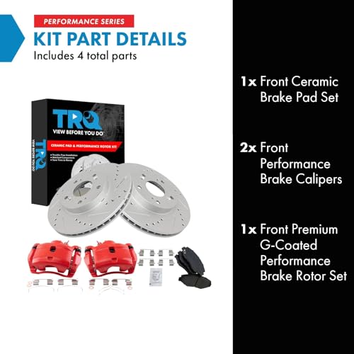 Image of TRQ Performance Front Brake Pad and Rotor Set Ceramic Coated Drilled