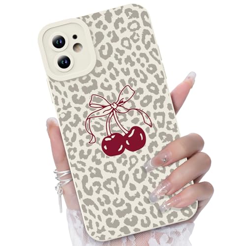 CASBST for iPhone 11 Phone Case, Leopard Cherry Pattern, White