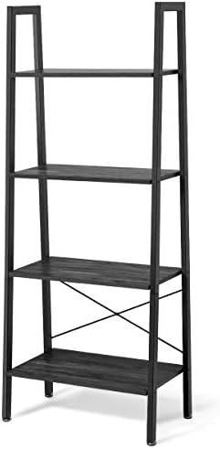 TANGZON 4-Tier Ladder Shelf, Industrial Metal Frame Bookcase/Bookshelf with Adjustable Foot Pads, Multifunctional Display Storage Rack for Living Room Bedroom Study Office, 61 x 33 x 148cm (1, Black)