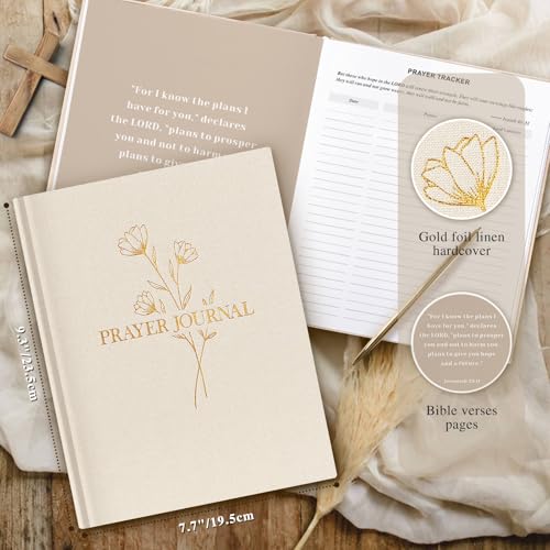 Image of Lanpn Bible Prayer Journal for Women Men, 68 Weeks Linen Bible Study Journal Christian Prayer Notebook Planner with Scripture Verse, Devotional Journal Religious Christian Faith Gifts Women, Beige