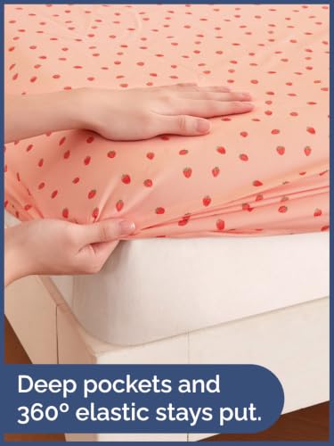 Image of Kids Full Size Strawberry Bed Sheets - 4 Piece Kids Strawberry Sheet Set - Sweet Fruity Bedding - Ultra-Soft, Cute & Cozy - Breathable & Machine Washable - Bed Set for Boys, Girls, Teens & Toddlers