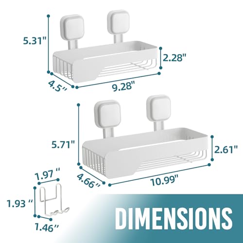 TAILI Shower Caddy Suction Cup 2 Pack,Stainless Steel Rustproof Shower Shelves,No Drilling Wall Mounted Basket,Large Capacity,Removable Suction Cup Bathroom Organizers & Home Decor, White by TAILI - Image 8