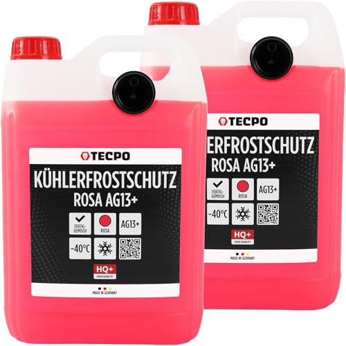 TECPO Anticongelante anticongelante AG13+, 10 litros de líquido refrigerante rosa rojo -40 °C, listo para usar, tecnología Lobrid hasta 5 años de vida útil