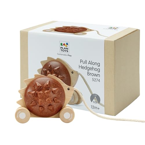 Image of PlanToys Wooden Pull Along Hedgehog | Montessori Pull Toy for Toddlers | Walking Toy with Sound, Early Learning, Balance & Coordination | Eco Friendly Wooden Toy