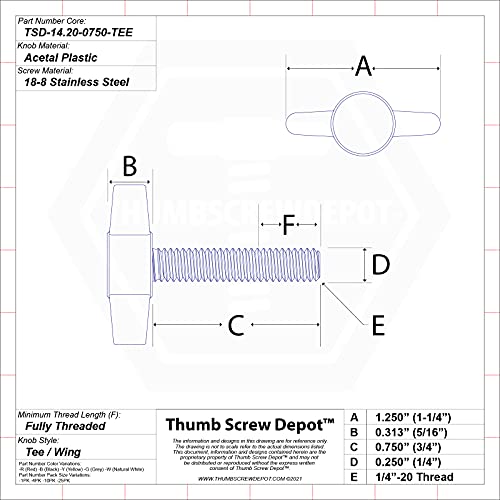1/4\"-20 x 3/4\" Thumb Screw Stainless Steel - Black Tee Wing Plastic Knob - Standard/Coarse Thread Thumbscrew - Length: 0.750\" - Proudly Built in USA - Package of (4)