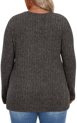 Image of HOTGIFT Womens Plus Size Sweater Tops Long Sleeve Crewneck Casual Tunic Shirts Buttons XL-5XL Blouse Soft Comfy Fashion