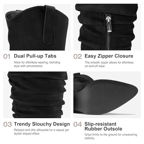 Women's Knee High Slouchy Boots Flat Tall Boots for Women Pull On Fall Boots with Side Zipper2