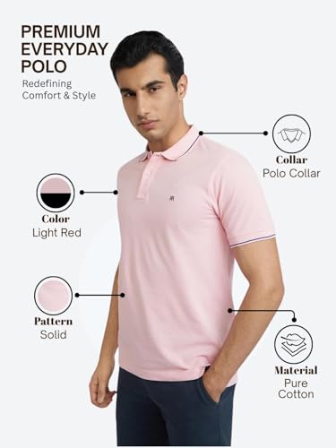 Image of Raymond Men's Modern Fit Solid Pattern Pure Cotton Polo Neck Half Sleeve Casual T-Shirt