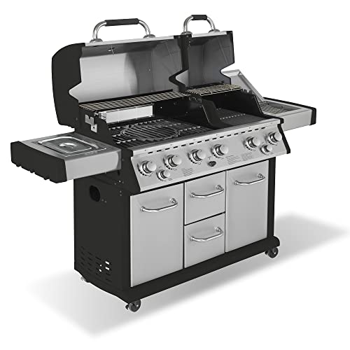 JUSTUS 6-Brenner Gasgrill Mars Pro mit Seitenbrenner und Backburner – Edelstahl Grillwagen, 3-teiliger Gussrost mit Multigrid – 190 x 80 x 155 cm, Schwarz