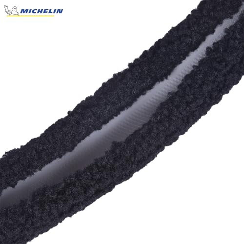 Image of MICHELIN iFit Premium Faux Leather Steering Wheel Cover- Black Fur Stich, DIY - No Tools Required to fit, iFit Technology Stretches to fit 14.5 inch & 15.5 inch Inches Most Steering Wheels