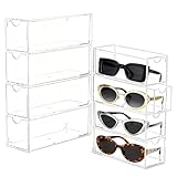 Caja Acrílico para Gafas de Sol, 24,6 x 17,5 x 6,5 cm, Caja Organizador Transparente Apilable para Gafas, Organizador Anteojos de Sol Acrílico con 4 Cajones, para Relojes, Cadenas, Cosméticos