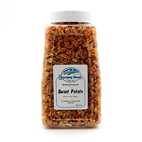 Harmony House Foods Dried Sweet Potato, diced (19.5 oz, Quart Size Jar) for Cooking, Camping, Emergency Supply, and More