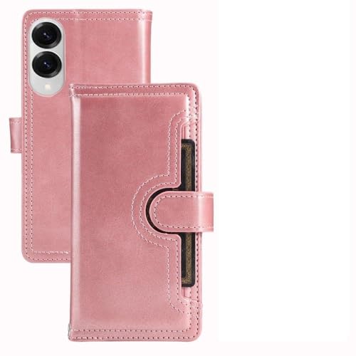 Étui cuir Samsung S25 Ultra à rabat double portefeuille de style or rose épuré