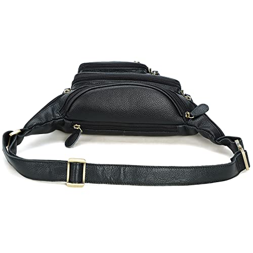 Polare Cowhide Leather Fanny Pack Pouch Waist Bag Black Large #TOP5