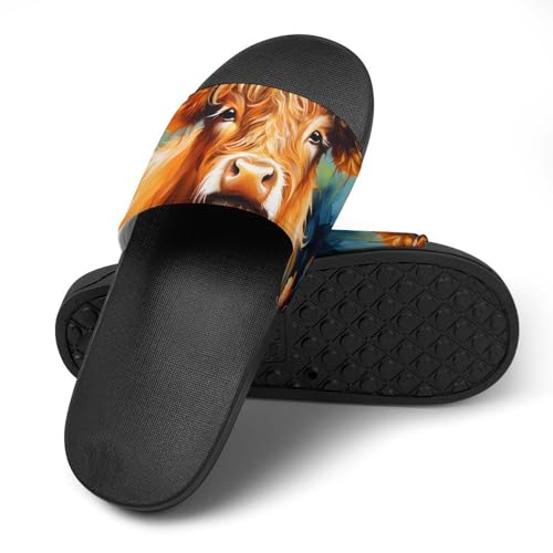 Highland Cow Oil Painting House Sandals Non-Slip Bathroom Slippers Beach Summer Shoes for Men Women4