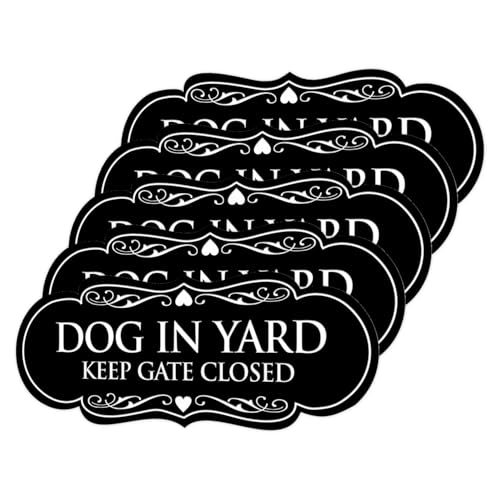 Signs ByLITA Designer Dog in Yard Keep Gate Closed Wall or Door Sign - Easy to Install | Durable Dog Safety Signs (Black) - X-Large 5 Pack