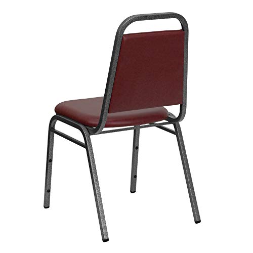 Image of Flash Furniture 4 Pack HERCULES Series Trapezoidal Back Stacking Banquet Chair in Burgundy Vinyl - Silver Vein Frame