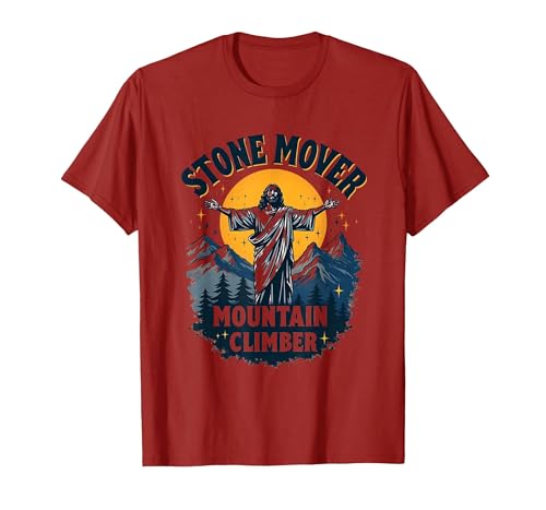 Stone Mover Mountain Climber Faith Design T-Shirt, Men, Cranberry Red, Medium
