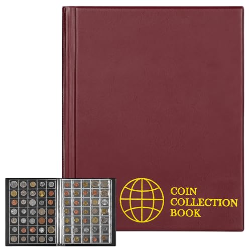 Münzalbum mit 350 Fächern 10 Blatt Münzsammelbuch 35 × 30 mm Raster Sammelhalter für Sammler Pfund Penny Cent Euro CS0235RE