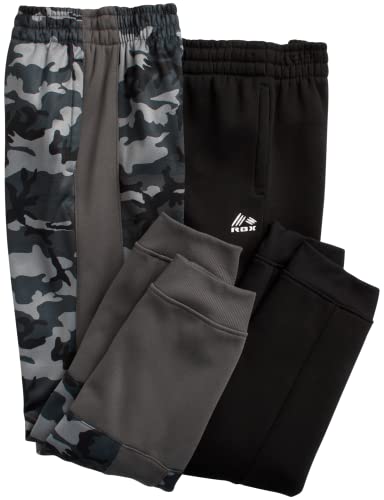 Rbx Boys' Active Sweatpants - Basic Warm-Up Fleece Jogger Track Pants (2 Pack), Size 14/16, Grey Camo Panel/Black #TOP4