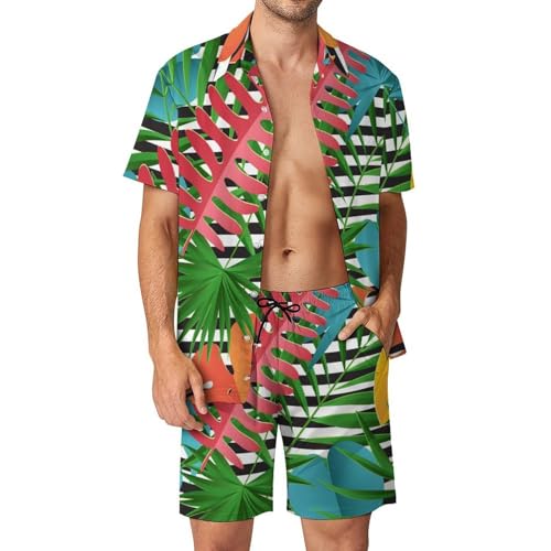 Chemise Hawaïenne Feuilles Tropicales Homme Ensemble 2 Pièces Léger et Respirant S