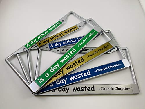 Custom Personalized Metal Laser Engraved Car License Plate Frame With Free Caps - Available In Black, Chrome, Gunmetal And Gold Finish - Silver/Black Text (Qty: 1 Frame) #TOP6