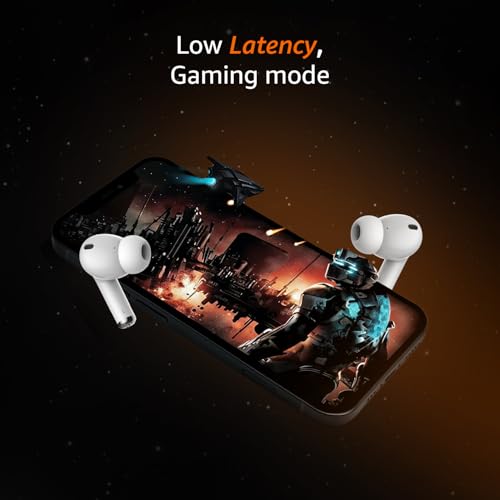 Image of Amazon Basics TWS Wireless in Ear Earbuds, Bluetooth 6.0 Earphones with Mic, 55H Playtime, Bluetrum 5656A Chipset, Compact 500 mAh Charging Case, Clear Calls, Ergonomic Design (White)