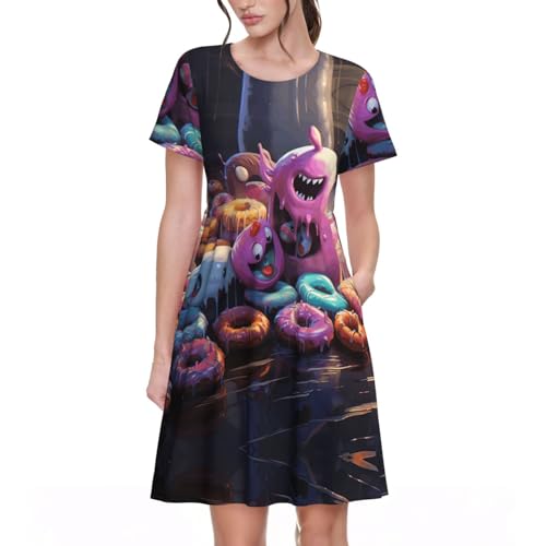 Robe d'été décontractée manches courtes motif beignets