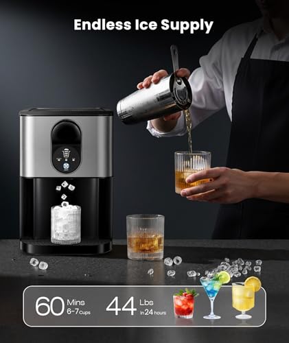 Cowsar Nugget Ice Makers Countertop, 44lbs/24H Pellet Ice Maker with Ice Dispenser, Self-Cleaning, Water Reservoir, Soft Chewable Ice Maker Machine for Home/Kitchen/Office, Silver Stainless