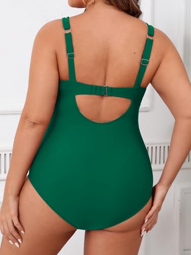 CUPSHE Women‘s One Piece Swimsuit Plus Size Tummy Control V Neck Bathing Suit Curvy Cutout Slimming2